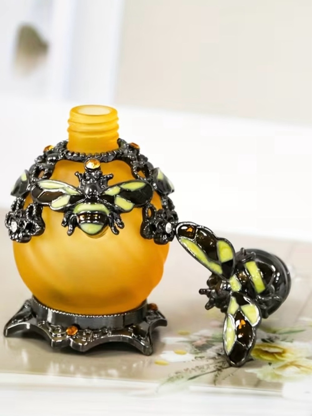 New Bee Motif Decorative Miniature Perfume Bottle in Yellow and Black - Picture 3 of 4
